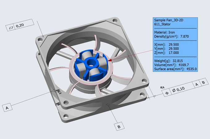 Measure dimensions, surface area, volume and weight of parts and assemblies