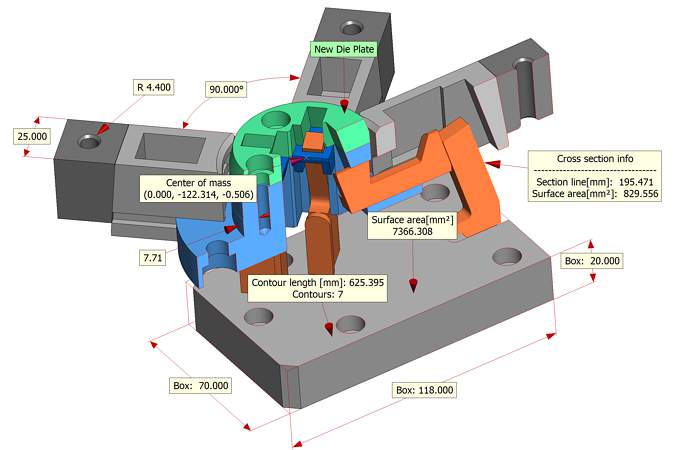 3D tools for measuring distances, angles, radii, wall thicknesses and free spaces