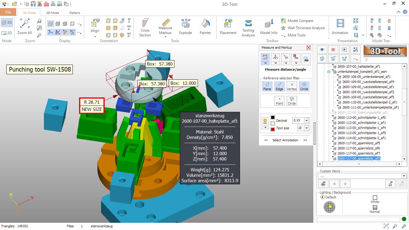 Extensive measurement tools for parts and assemblies